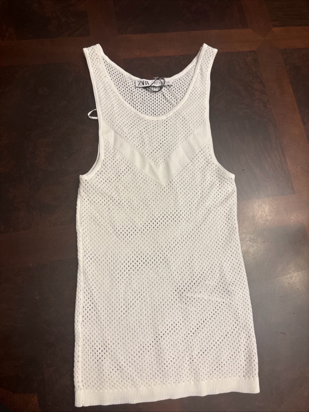 Zara White Open-Knit Sleeveless Tank
